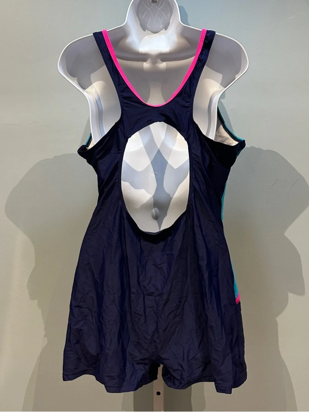 Navy Blue Athletic One-Piece Swim Suit with Turquoise & Pink Accents 2XL NWOT
